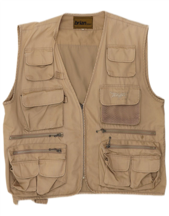 VINTAGE Mens Utility Gilet UK 40 Large Beige