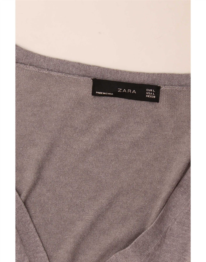 Zara Womens V-Neck Jumper Sweater UK 14 Large Grey