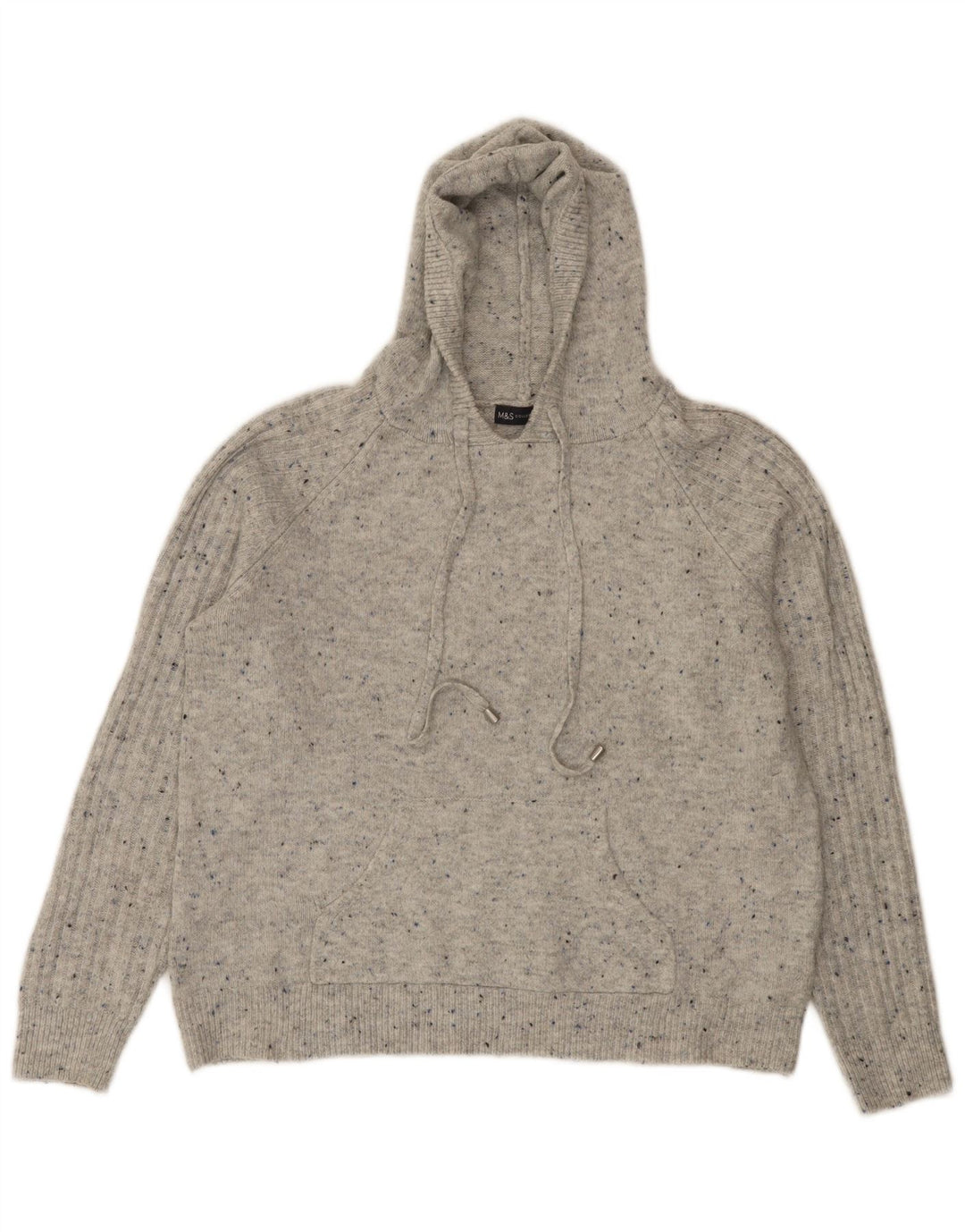Marks & Spencer Womens Hooded Jumper Sweater UK 14 Medium Grey Flecked