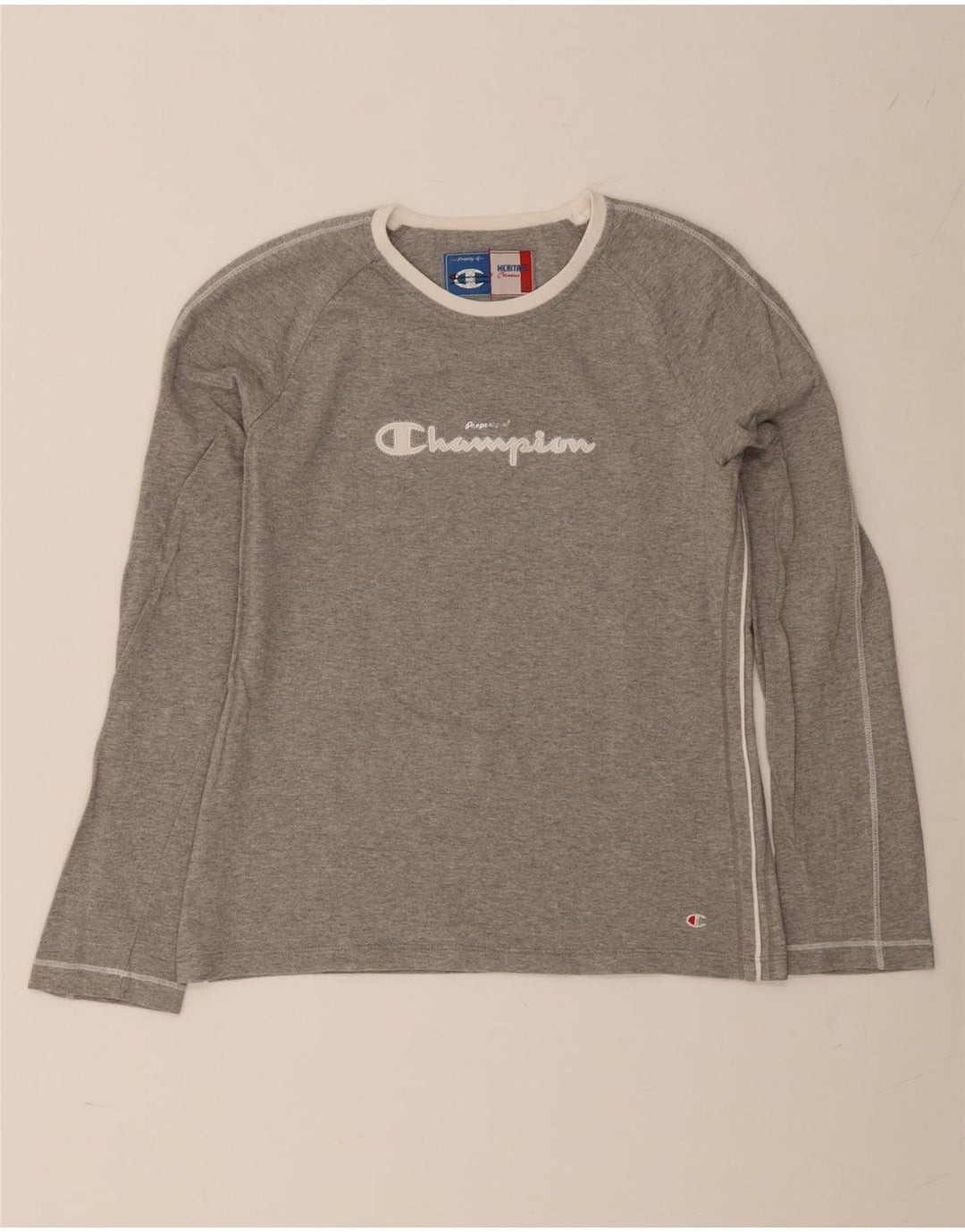 Champion Womens Heritage Classics Graphic Top Long Sleeve UK 14 Large Grey