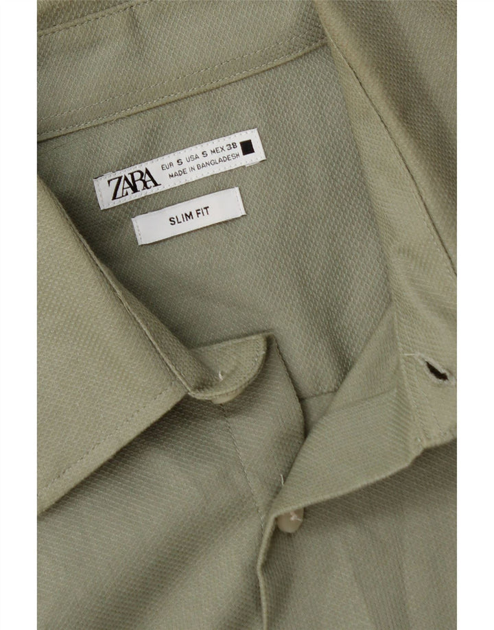 ZARA Mens Slim Fit Shirt Small Green Cotton Vintage Zara and Second-Hand Zara from Messina Hembry 