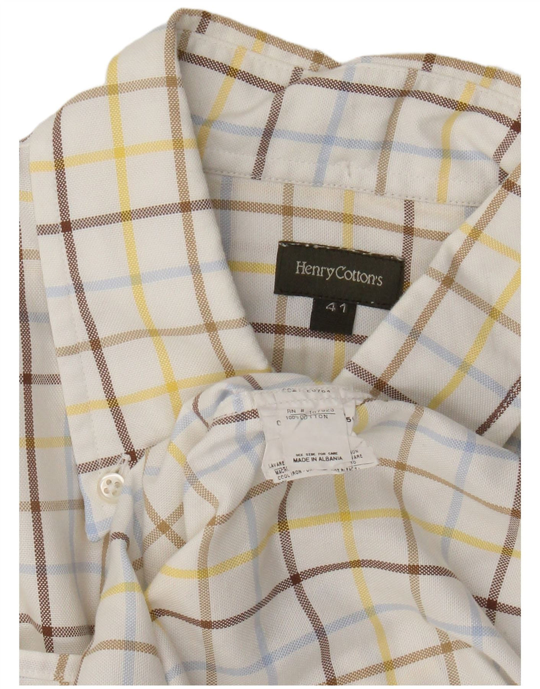 Henry Cottons Mens Shirt Size 41 Medium White Check Cotton