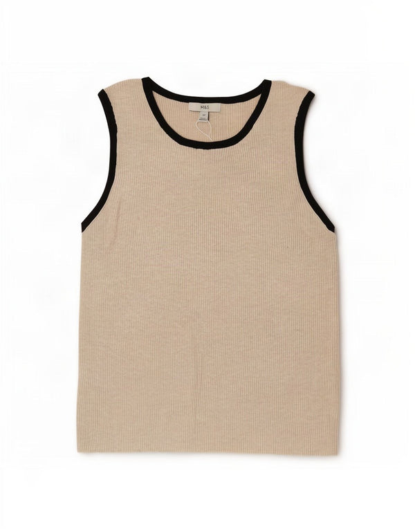 Marks & Spencer Damevest Top UK 22 3XL Beige Colourblock Viscose
