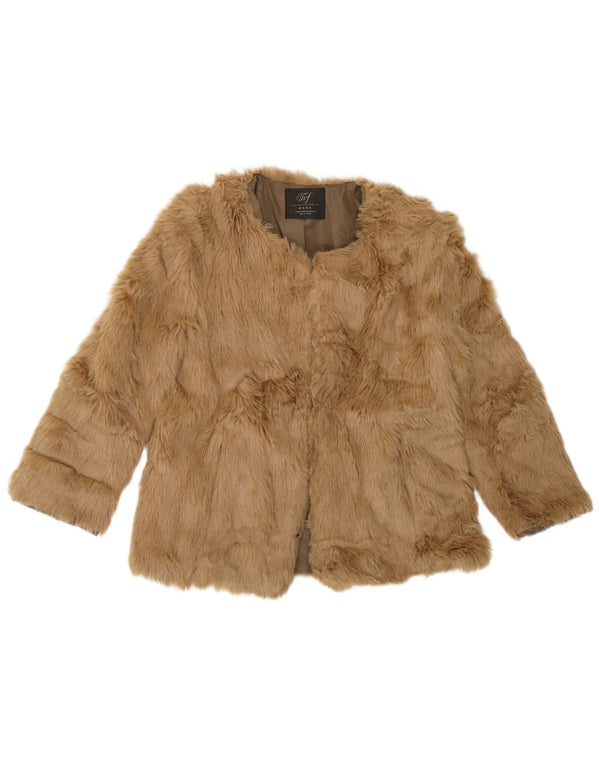 Zara Chaqueta de piel sintética de manga 3/4 para mujer UK 42 Acrílico marrón medio