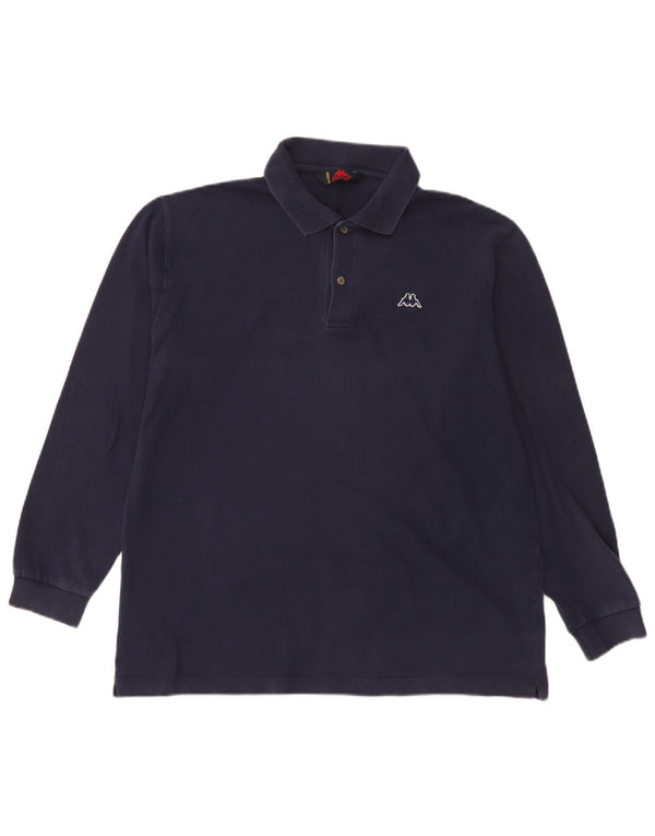 Kappa Mens Long Sleeve Polo Shirt Large Navy Blue Cotton