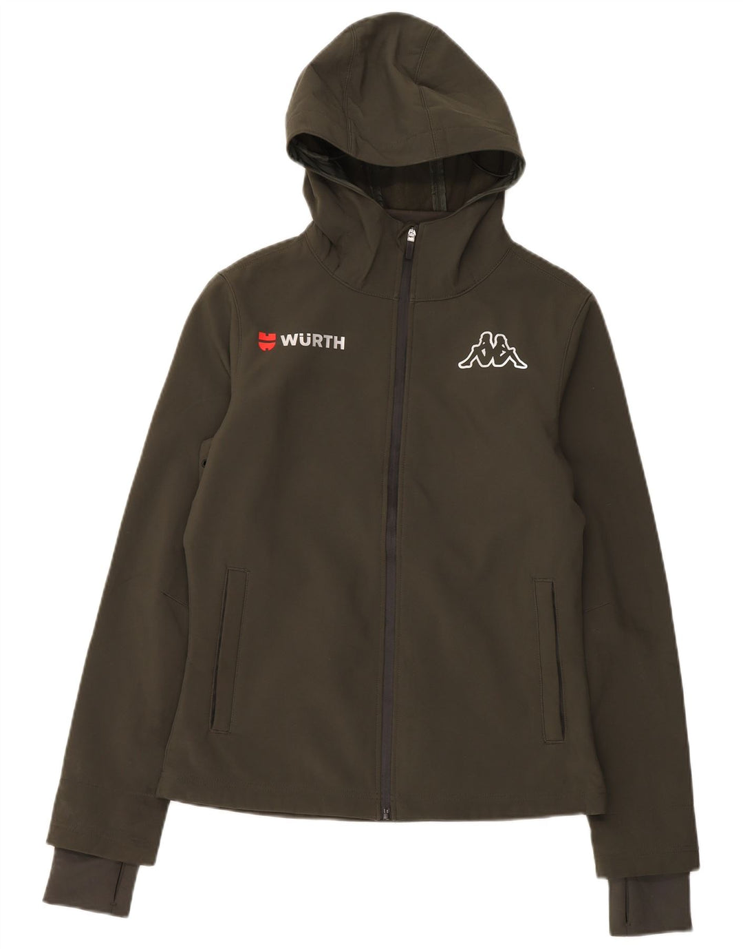 Kappa Womens Wurth Hooded Windbreaker Jacket UK 14 Medium Khaki Polyester