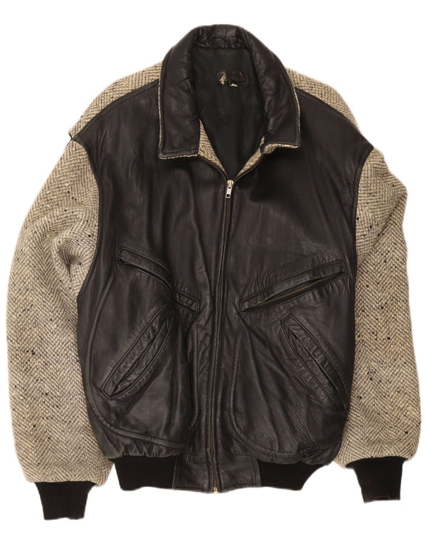 Giacca in pelle vintage da uomo IT 54 XL Colorblock nera