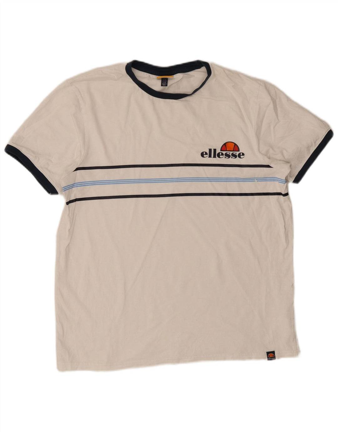 Ellesse Mens T-Shirt Top XL White Striped Cotton
