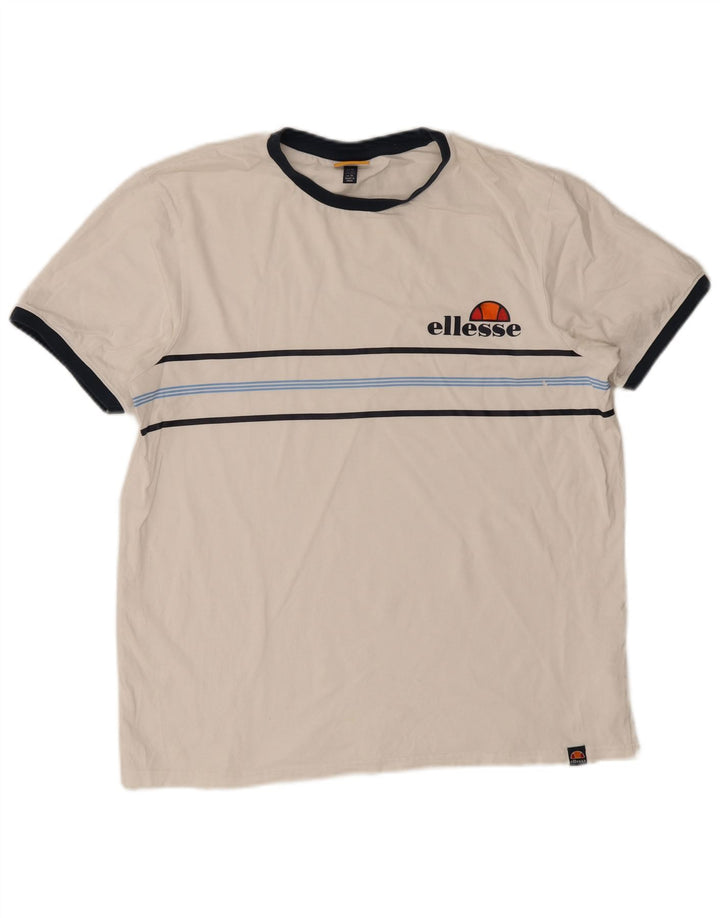 Ellesse Mens T-Shirt Top XL White Striped Cotton