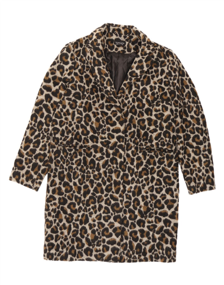 Topshop Manteau surdimensionné pour femme UK 10 Petit marron imprimé animal Polyester