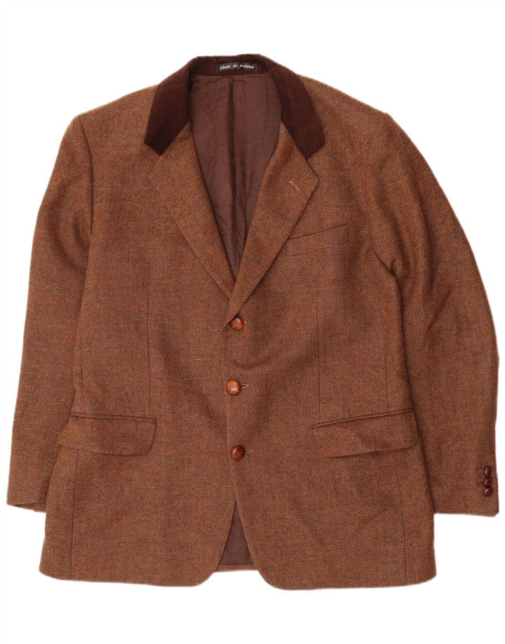 John Molloy Mens 3 Button Blazer Jacket EU 52 XL Brown Herringbone Wool