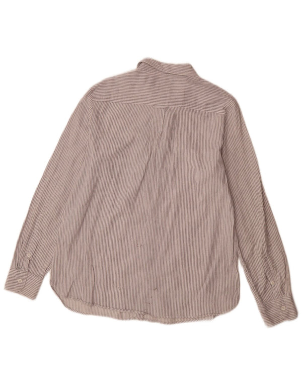 Fat Face Womens Flannel Shirt UK 14 Large White Pinstripe Cotton