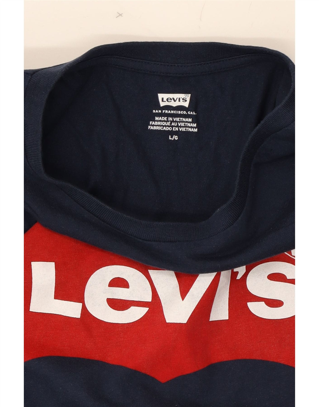 LEVI'S Mens Graphic T-Shirt Top Large Navy Blue Cotton Vintage Levi's and Second-Hand Levi's from Messina Hembry 
