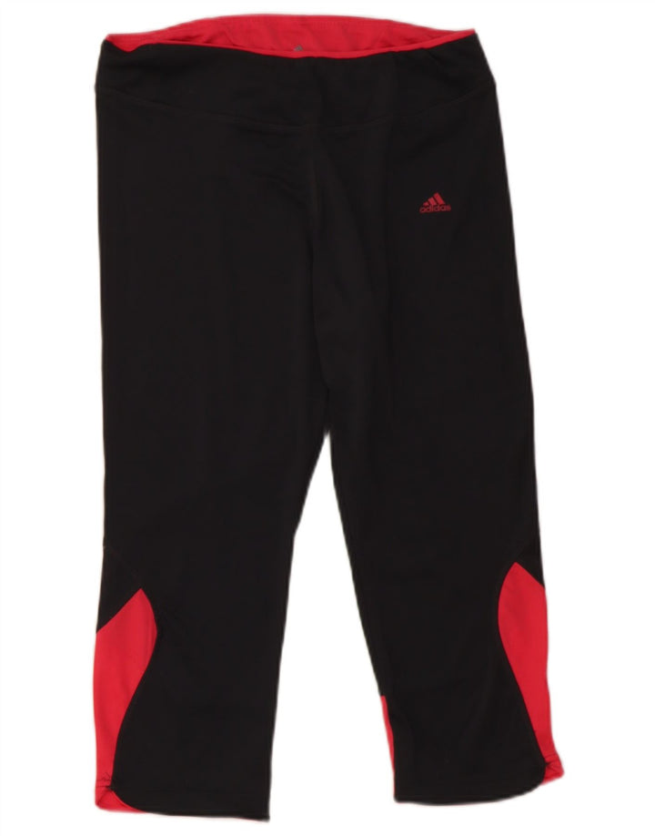 ADIDAS Womens Capri Leggings UK 14 Medium Black Colourblock Polyester