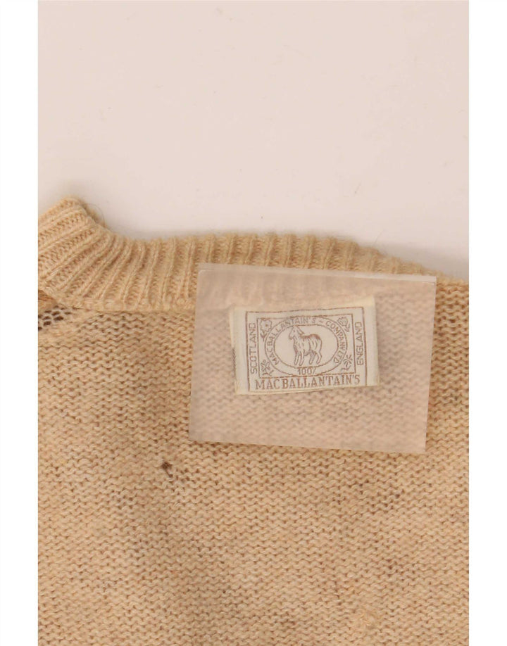 Vintage Mens Crew Neck Jumper Sweater Large Beige Colourblock