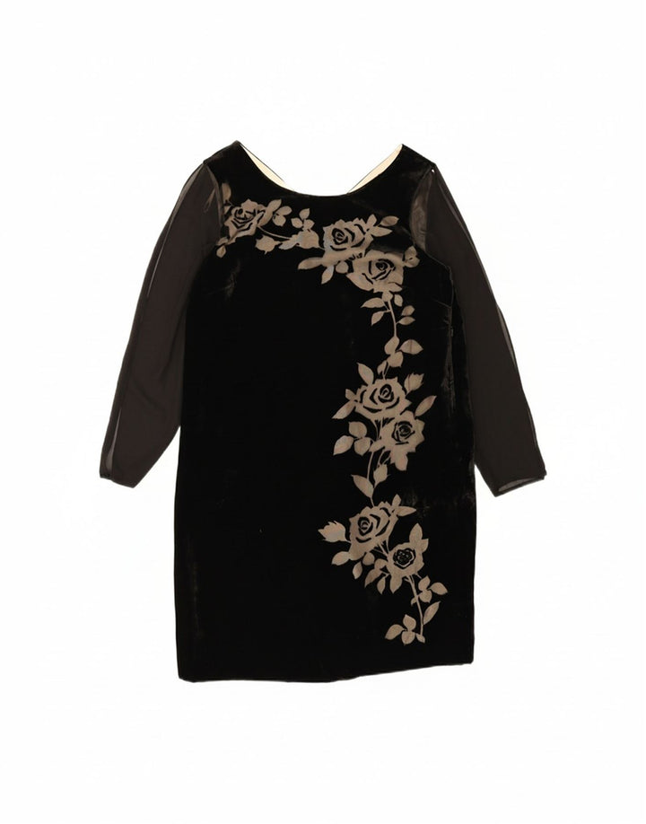 JACQUES VERT Womens Long Sleeve Shift Dress UK 12 Medium  Black Floral