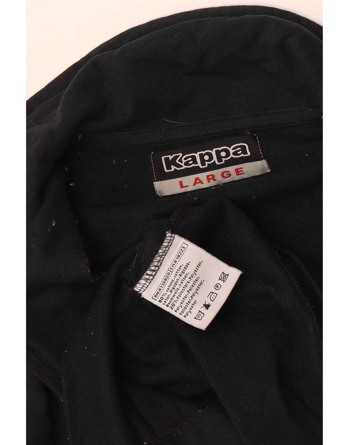 Kappa Womens Graphic Tracksuit Top Jacket UK 14 Large Black Cotton