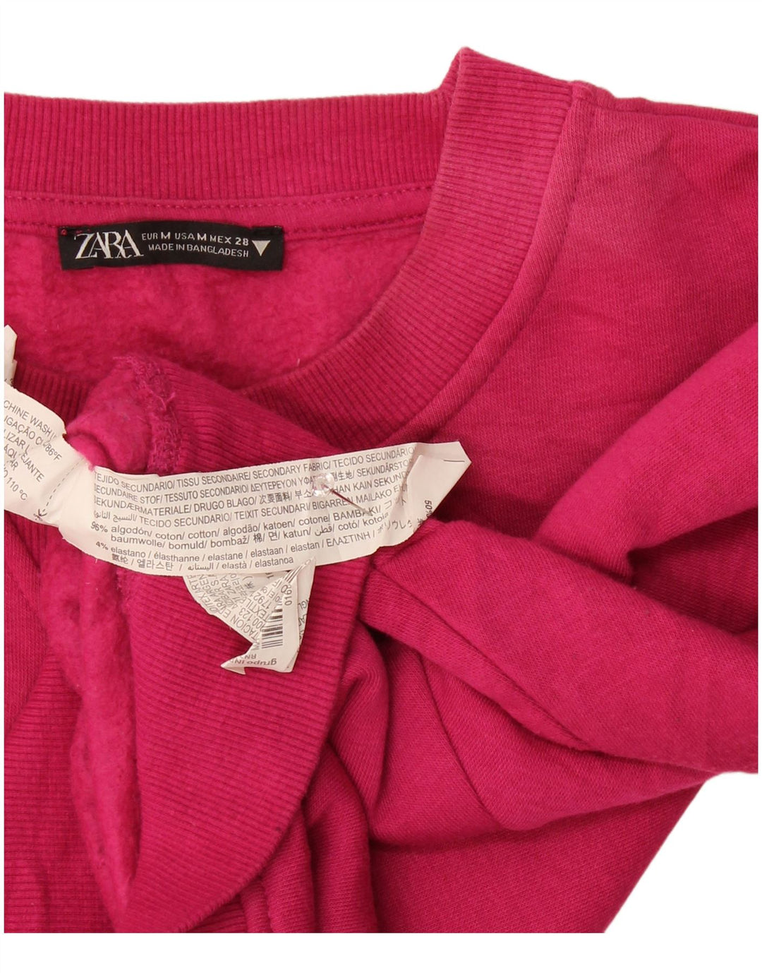 Zara Womens Crop Sweatshirt Jumper UK 14 Medium Pink Cotton
