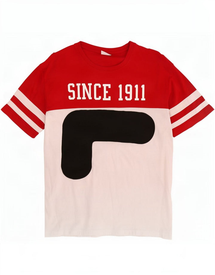 Fila Herre grafisk T-shirt Top Medium White Colourblock Bomuld