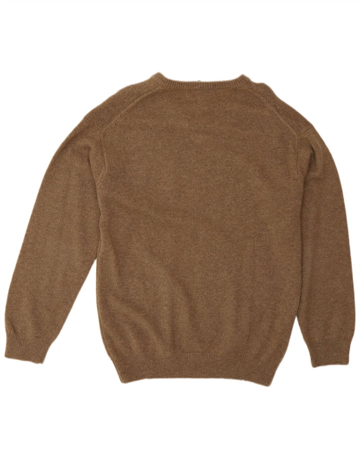 Gant Mens V-Neck Jumper Sweater Medium Brown Flecked Lambswool