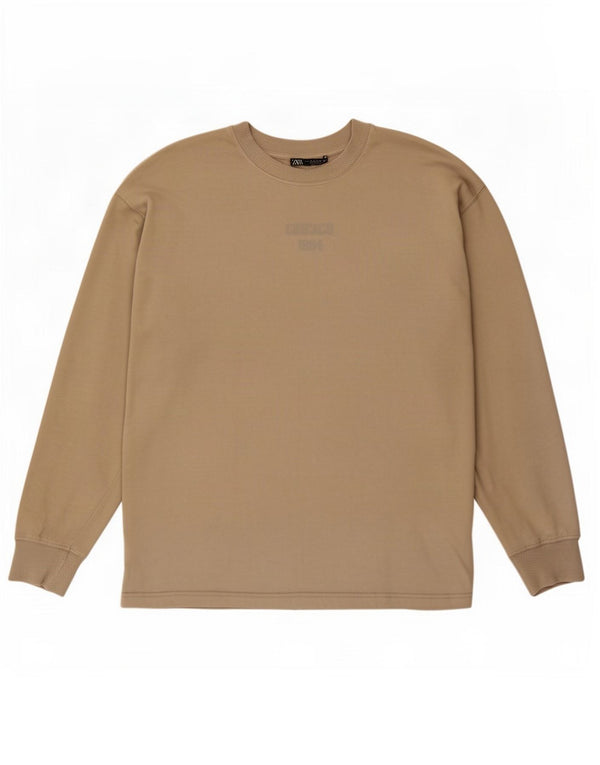 Zara Dame Oversized Top Langærmet Medium Beige Bomuld