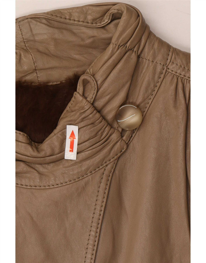 Jaqueta Shearling Feminina Vintage UK 14 Médio Caqui