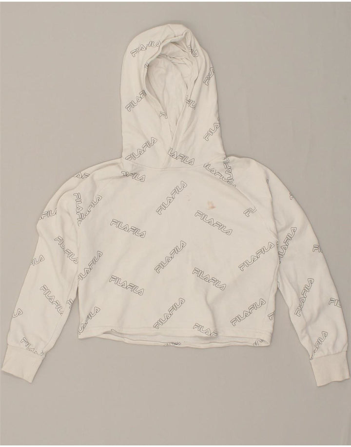 FILA Girls Graphic Hoodie Jumper 11-12 Years White Cotton Vintage Fila and Second-Hand Fila from Messina Hembry 