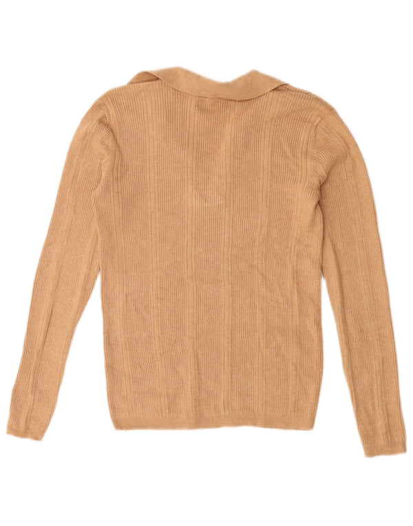 Marks & Spencer Dame Oversized Polo Neck Jumper Sweater UK 10 Small Beige