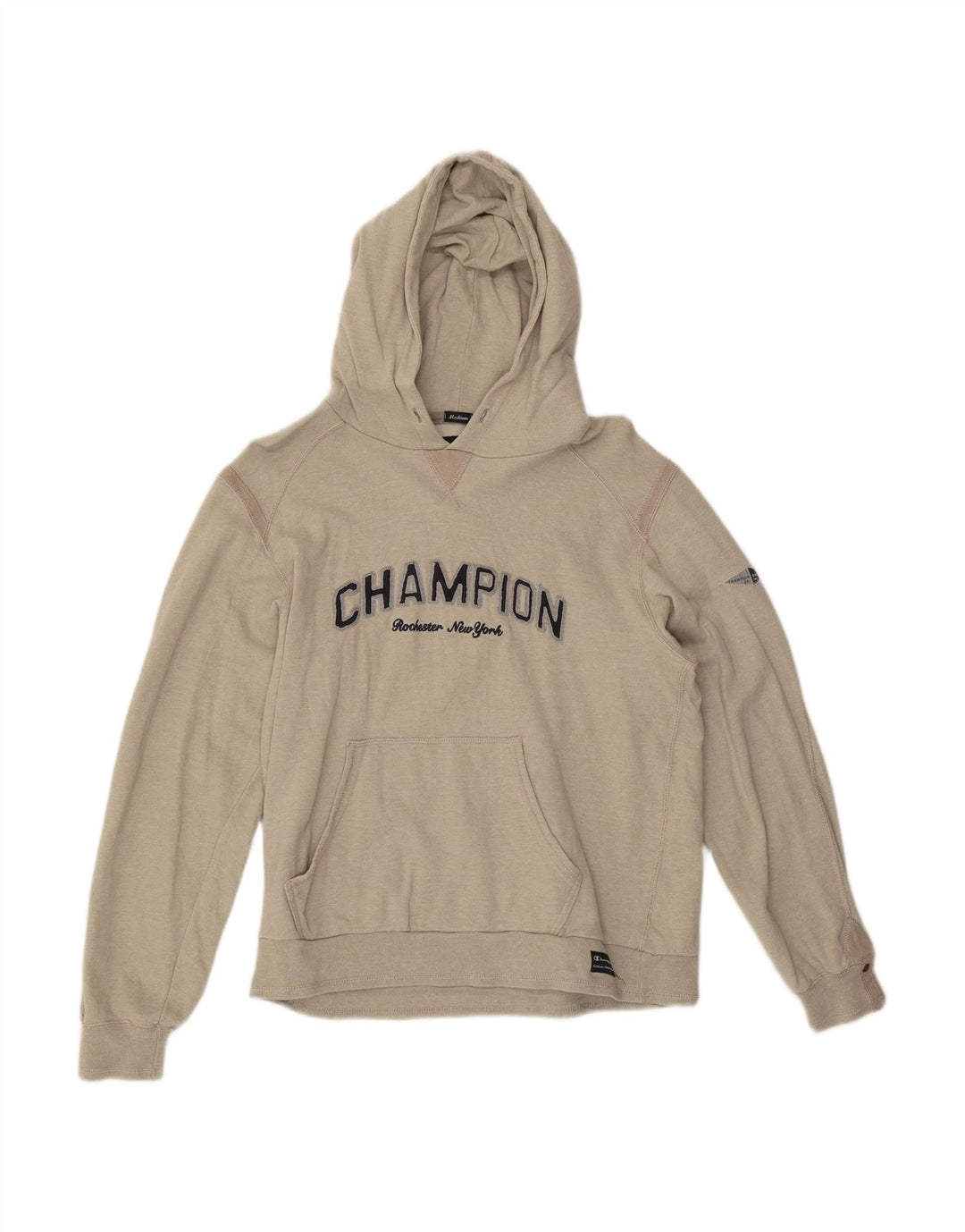 CHAMPION Suéter masculino com capuz gráfico médio algodão bege