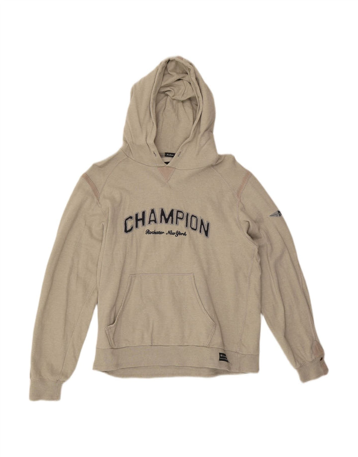 CHAMPION Suéter masculino com capuz gráfico médio algodão bege