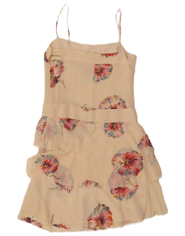 Abito a strati senza maniche da donna Whistles UK 12 Seta floreale beige medio