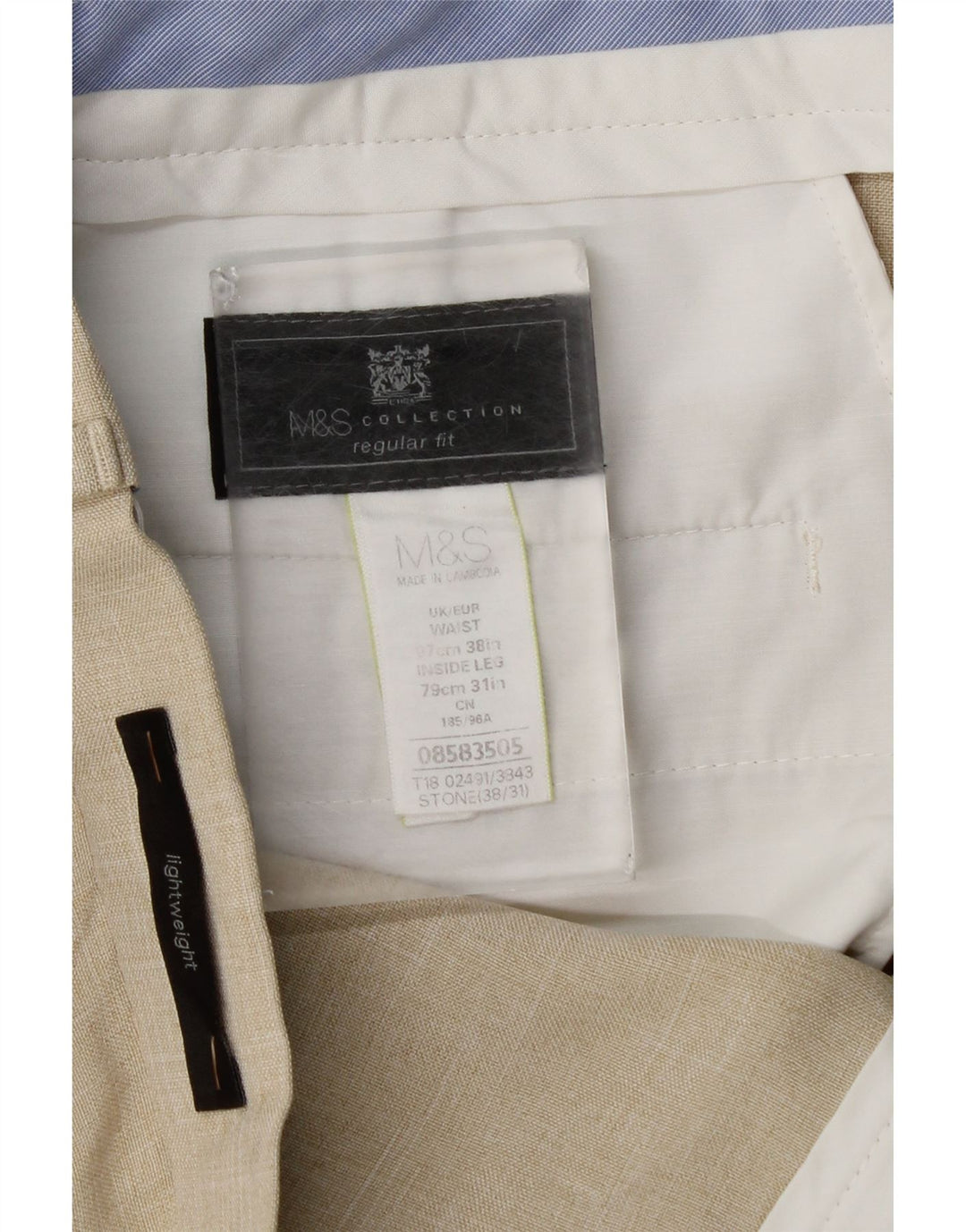 Marks & Spencer Herre Straight Regular Fit Suit Bukser W38 L31 Beige ternet