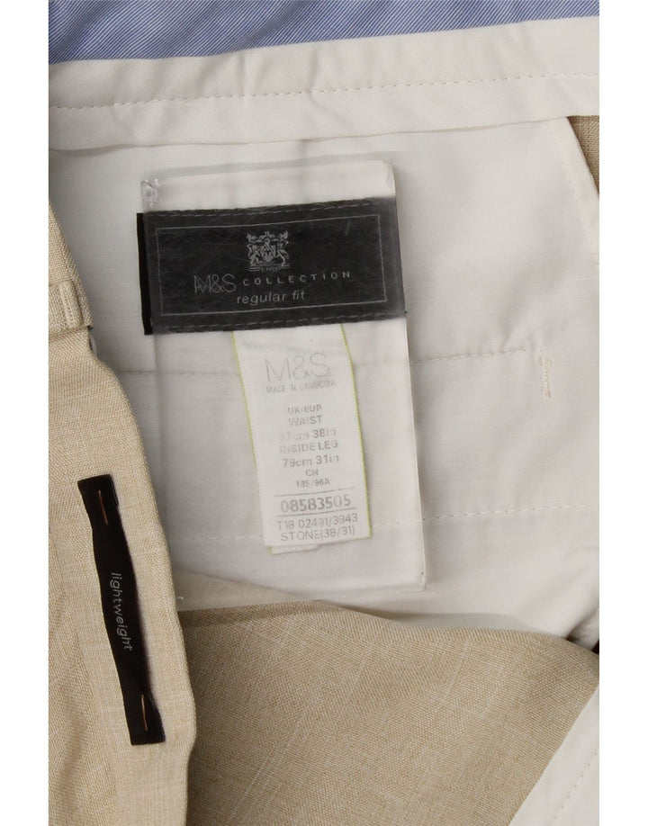Marks & Spencer Herre Straight Regular Fit Suit Bukser W38 L31 Beige ternet