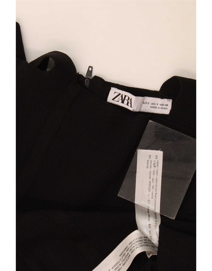 Zara Damen Crop Top UK 8 Small Schwarzes Nylon
