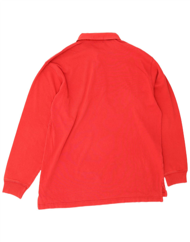 Alberto Aspesi Mens Long Sleeve Polo Shirt Medium Red Cotton