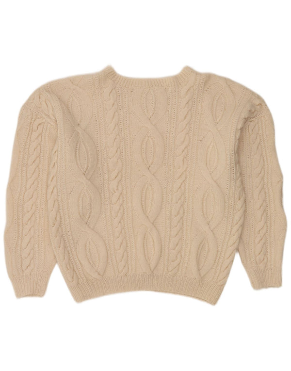 Maglione maglione vintage da donna con scollo a barca UK 20 2XL Beige