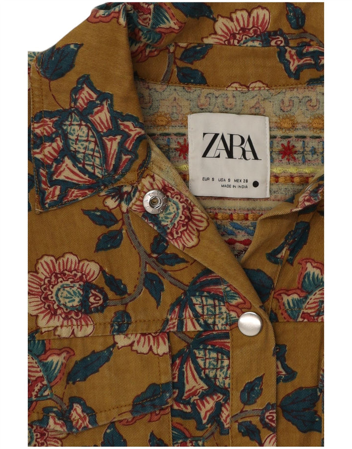 Zara Womens Oversized Shirt UK 10 Small Khaki Floral