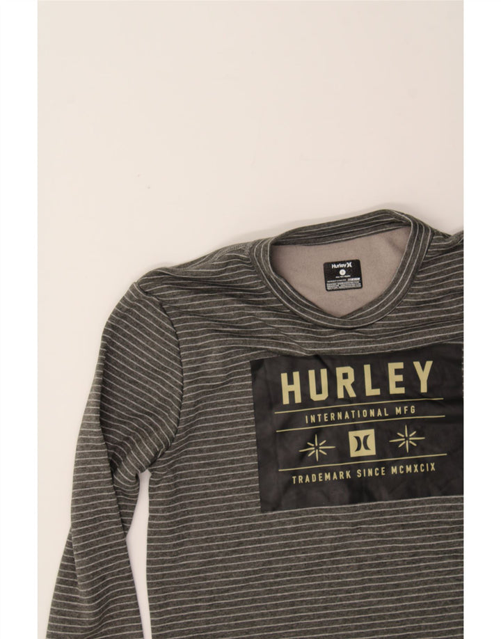 HURLEY Womens Graphic Top Long Sleeve UK 10 Small Grey Striped Polyester Vintage Hurley and Second-Hand Hurley from Messina Hembry 