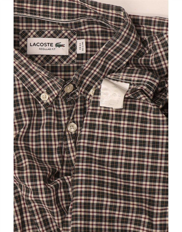 Lacoste Mens Regular Fit Shirt Size 43 Large Green Check Cotton