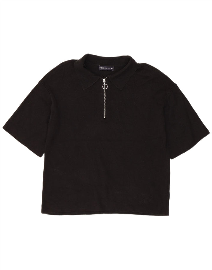 Marks & Spencer Womens Polo Shirt UK 14 Medium Black Viscose