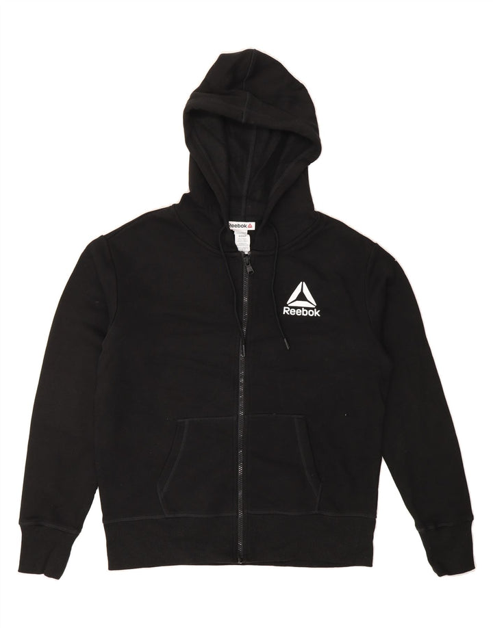 REEBOK Mens Zip Hoodie Sweater Small Black Cotton Vintage Reebok and Second-Hand Reebok from Messina Hembry 
