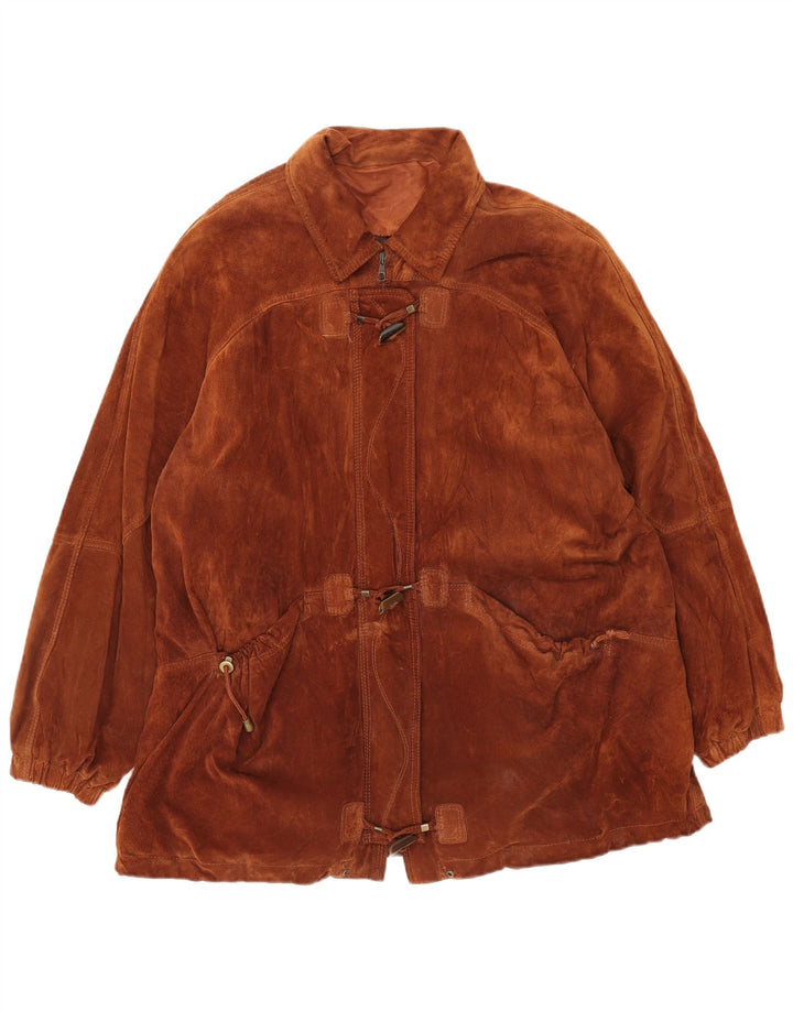 Michel Womens Oversized Suede Overcoat IT 50 XL Brown Leather