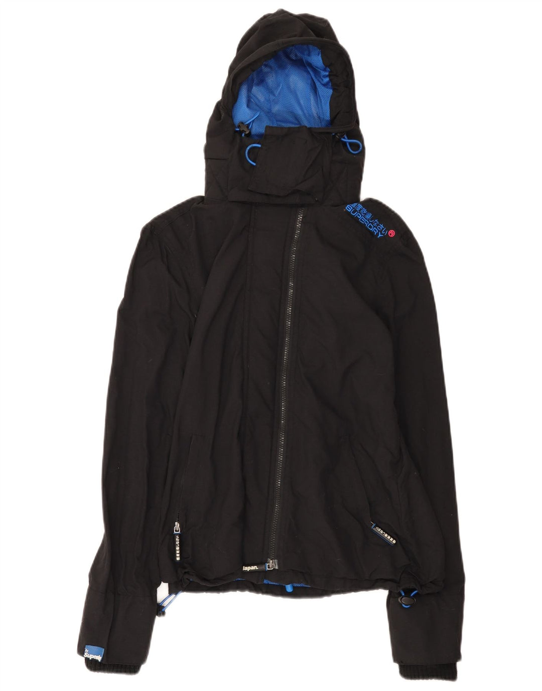 Giacca antipioggia da donna con cappuccio Superdry Windcheater UK 14 nylon nero medio
