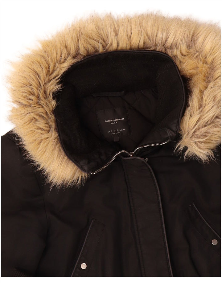 ZARA Womens Oversized Hooded Windbreaker Jacket UK 10 Small Black Cotton