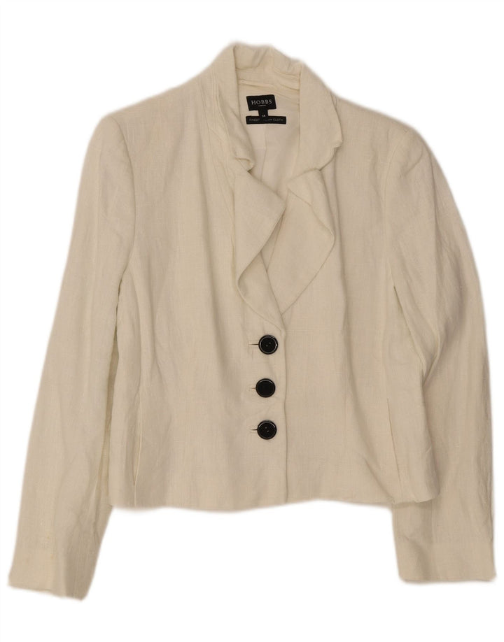 Hobbs Veste Blazer 3 Boutons Femme UK 14 Grand Lin Blanc Cassé