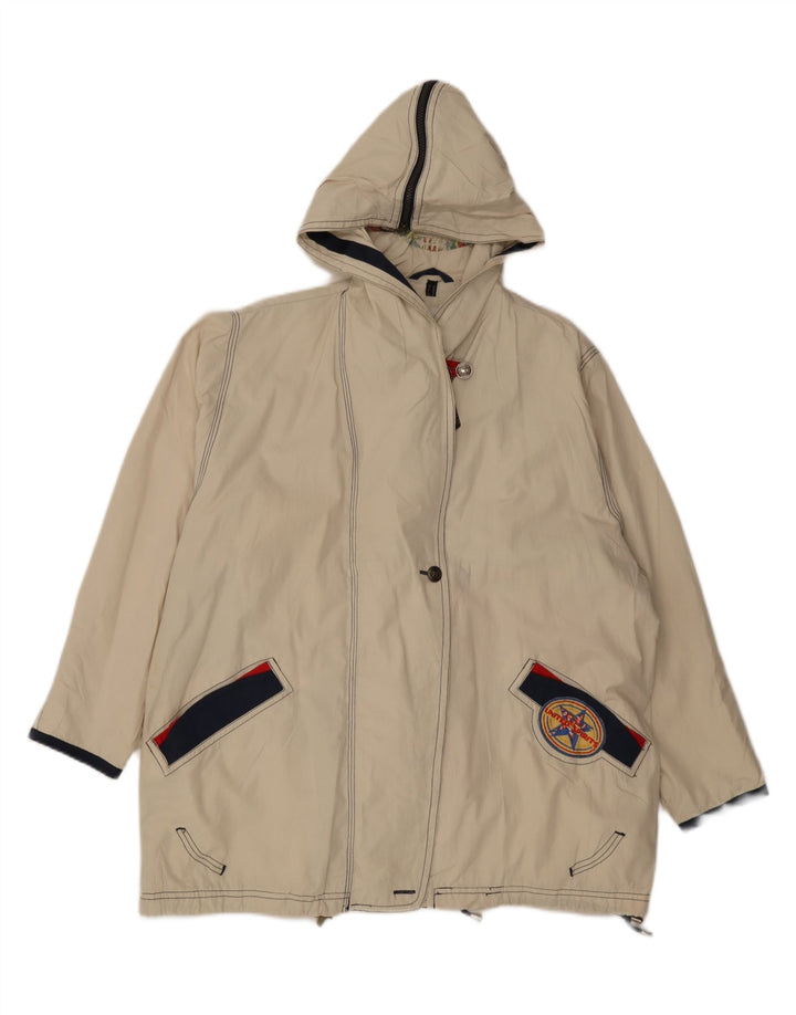Vintage Womens Hooded Oversized Rain Jacket UK 8 Small  Off White Polyester