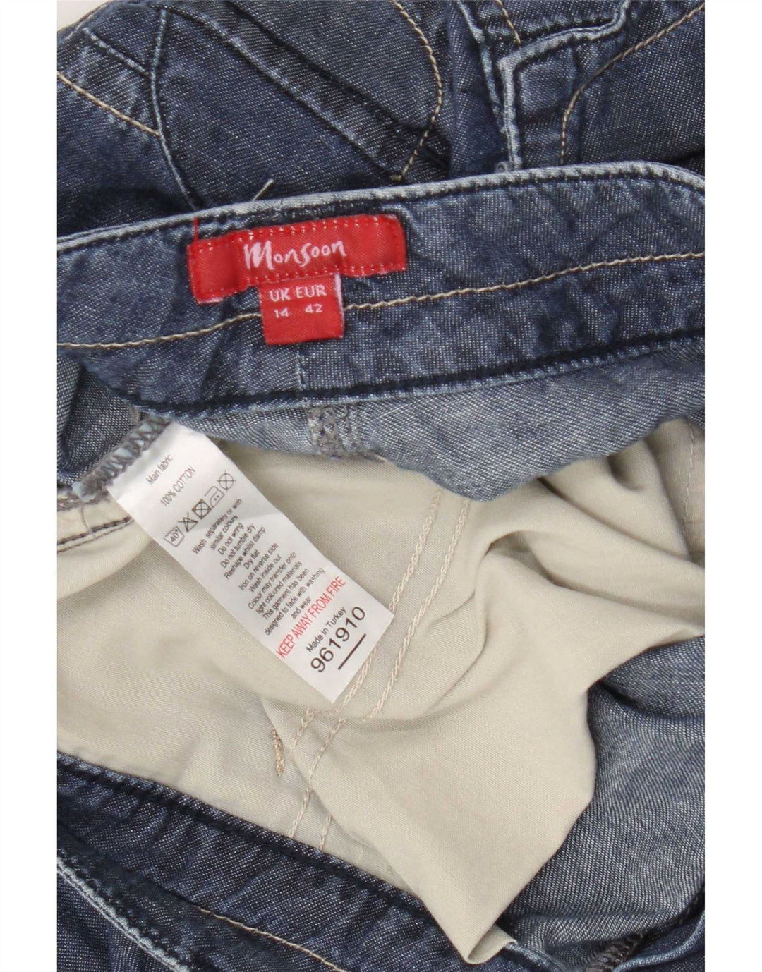 Monsoon Womens Denim Cargo Shorts UK 14 Medium W34 L20 Blue Cotton
