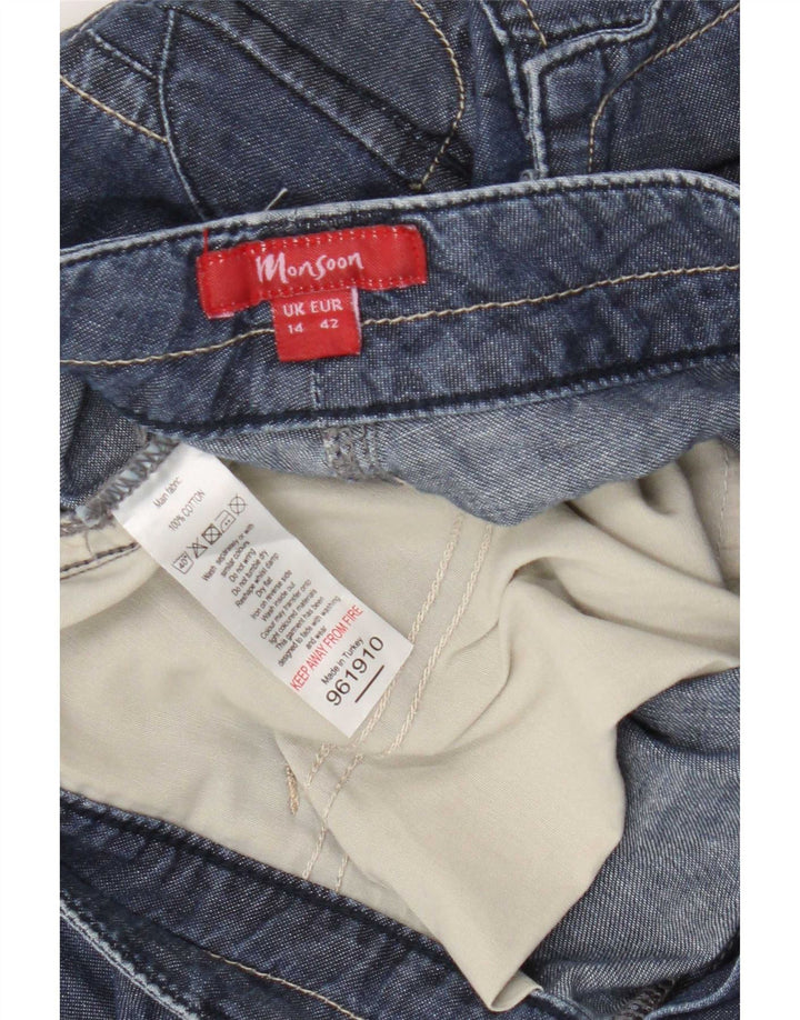 Monsoon Womens Denim Cargo Shorts UK 14 Medium W34 L20 Blue Cotton