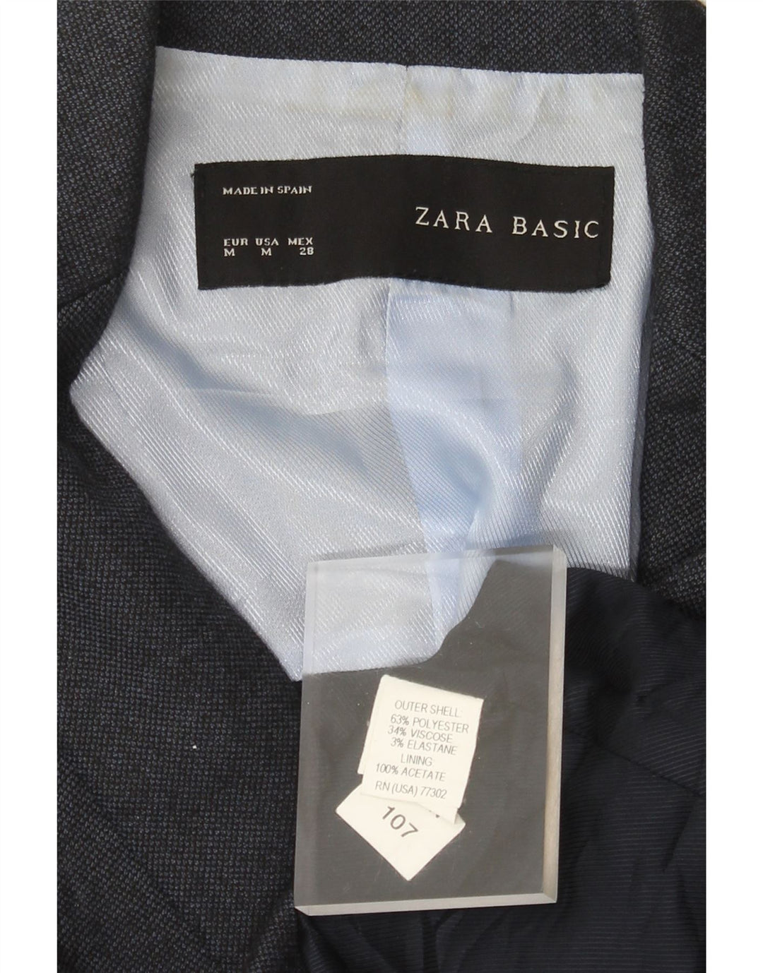 Zara Womens 1 Button Blazer Jacket UK 12 Medium Navy Blue Polyester