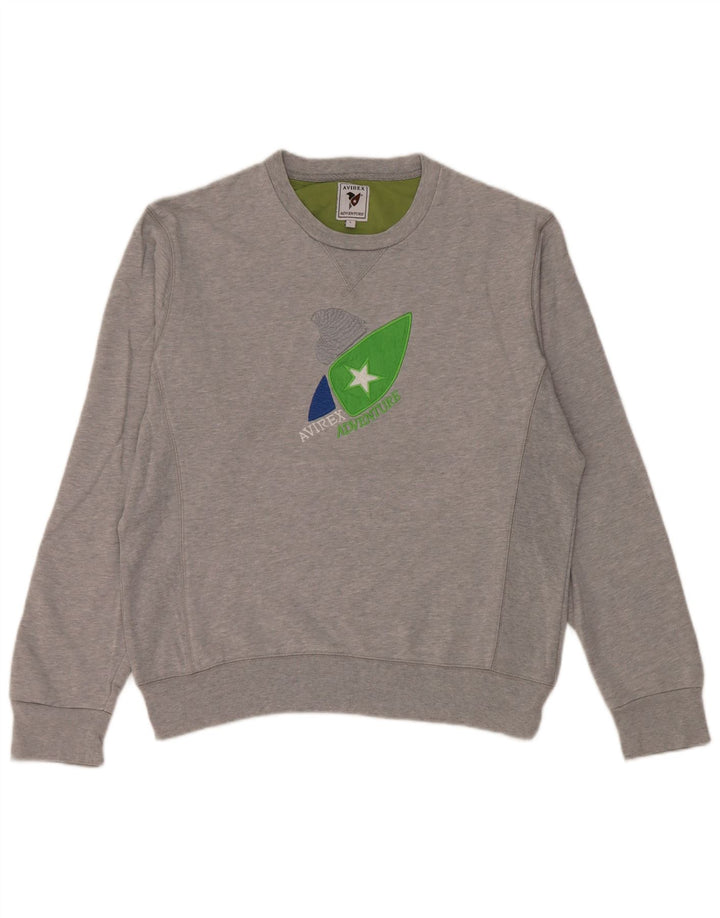 Avirex Mens Graphic Regular Fit Sweatshirt Jumper Large Grey Cotton